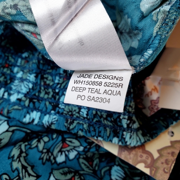NWT Band of the Free Elise Teal Floral Wide Leg Boho Pants Sz L - Picture 6 of 9